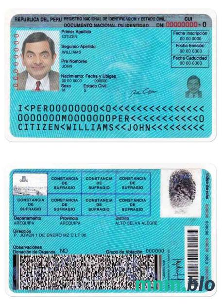 Szablon karty identyfikacyjnej Peru w PSD, z czcionkami, wersja 2